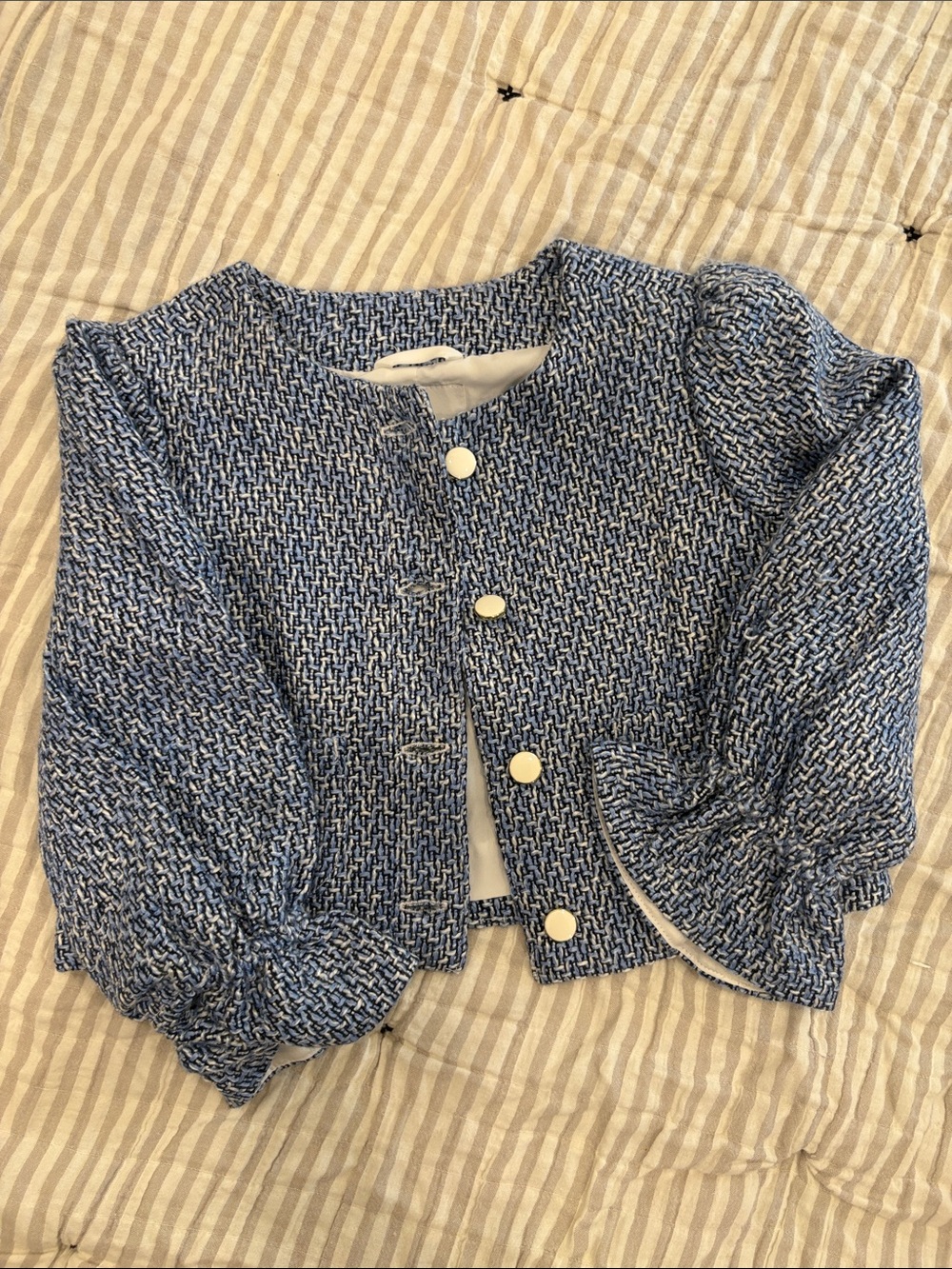 Janie and Jack Blue and White Tweed Girls' Blazer